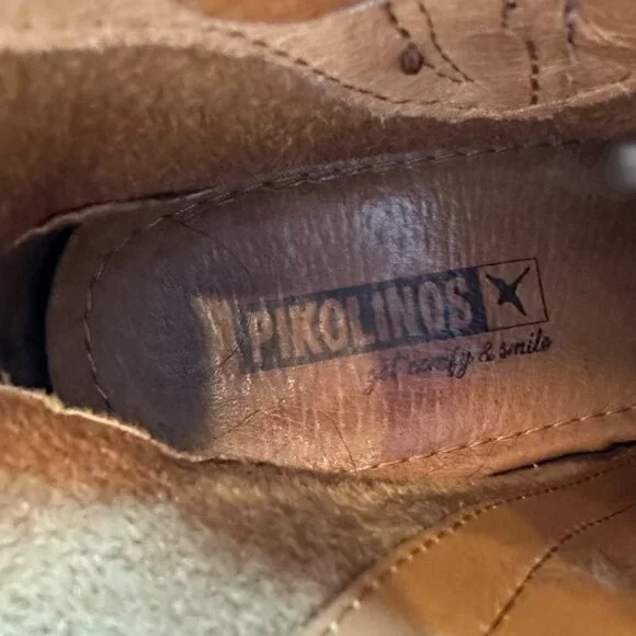 Pikolinos Leather Ankle Boots Cognac Brown Block Heel Zip Strap Detail Size 39 - Picture 9 of 12